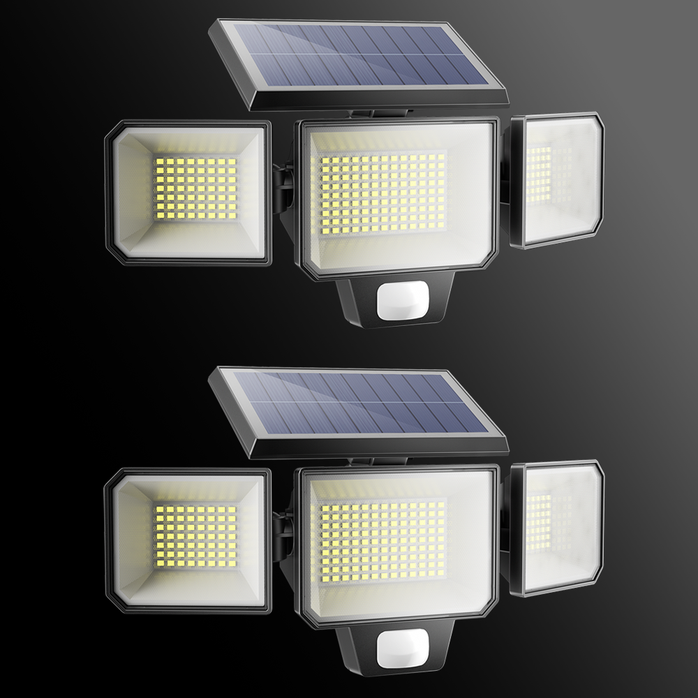 Solar Wall Light 3-Head 3000LM with 270° Wide Angle & Replaceable Battery - Outdoor Lighting for Patios & Gardens (2 Pack)