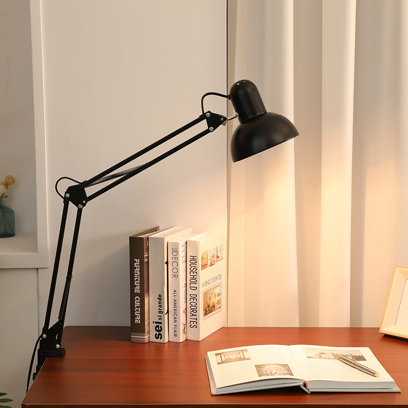 Retractable Long Arm Clip Table Lamp - Modern Minimalist Design in Iron & ABS for Bedroom Lighting