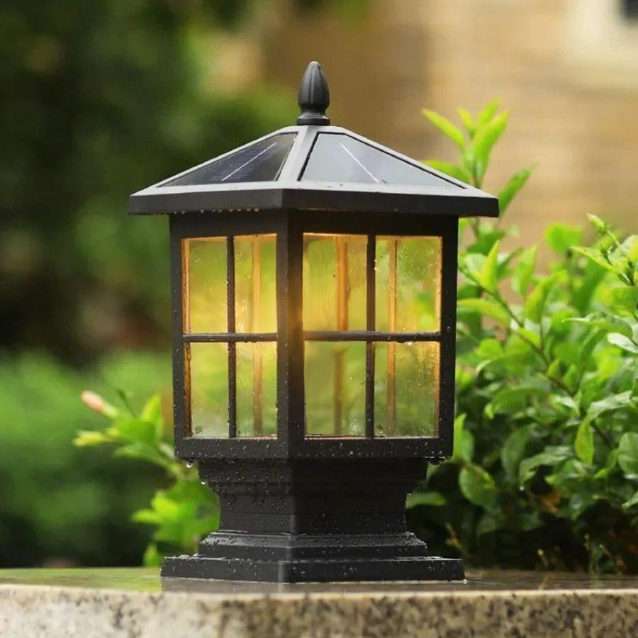 LED Solar Pillar Lights - Waterproof Black Square Design for Outdoor Garden & Patio Lighting