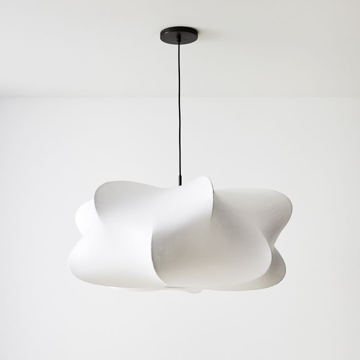 Cocoon-Style Pendant Light | Silk & Iron, Adjustable Height for Dining Room & Living Room