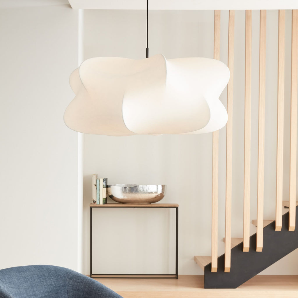 Cocoon-Style Pendant Light | Silk & Iron, Adjustable Height for Dining Room & Living Room