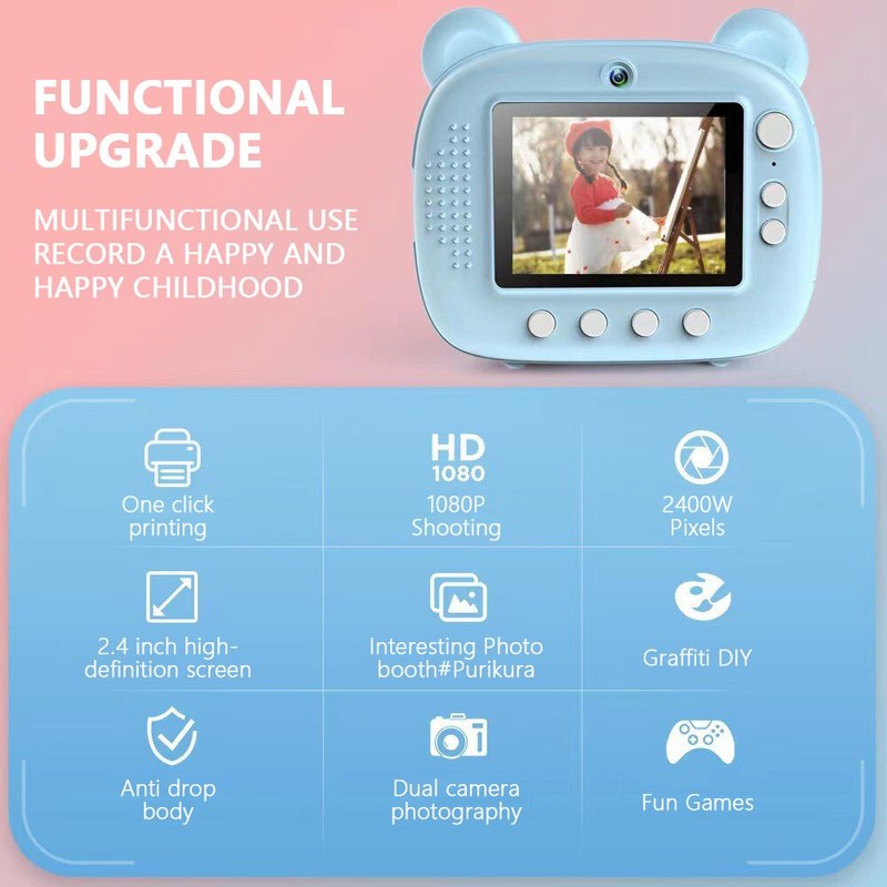 Childrens Polaroid Instant Print Camera Digital Pink for Preschoolers Childs