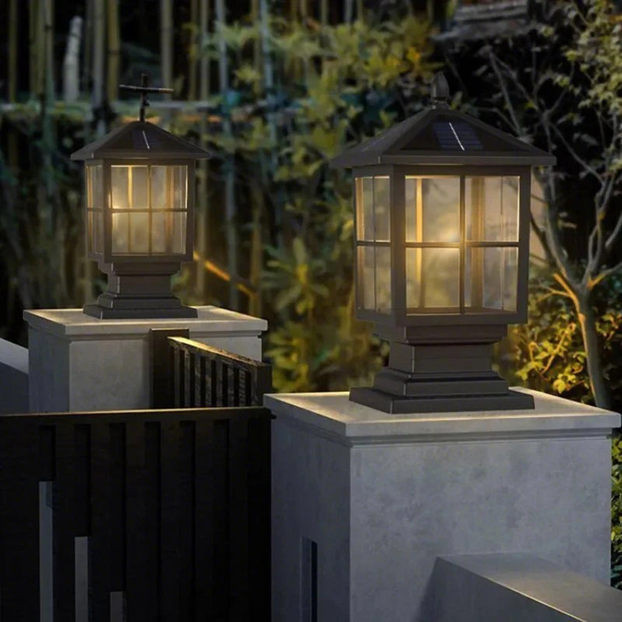 LED Solar Pillar Lights - Waterproof Black Square Design for Outdoor Garden & Patio Lighting
