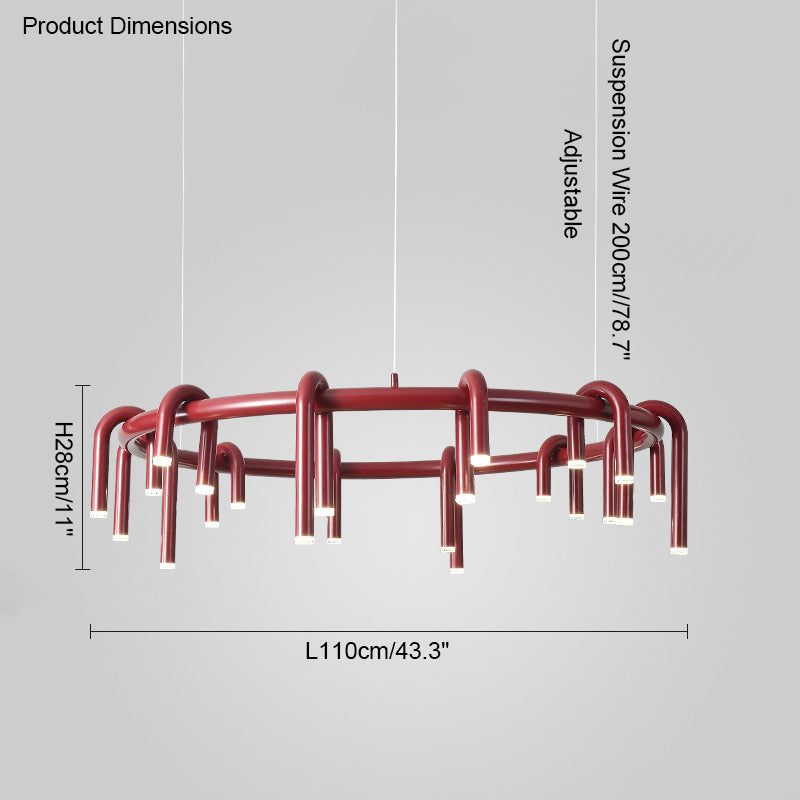 Red Round Chandelier - U-Tube Design for Modern Home Decor & Dining Room Lighting