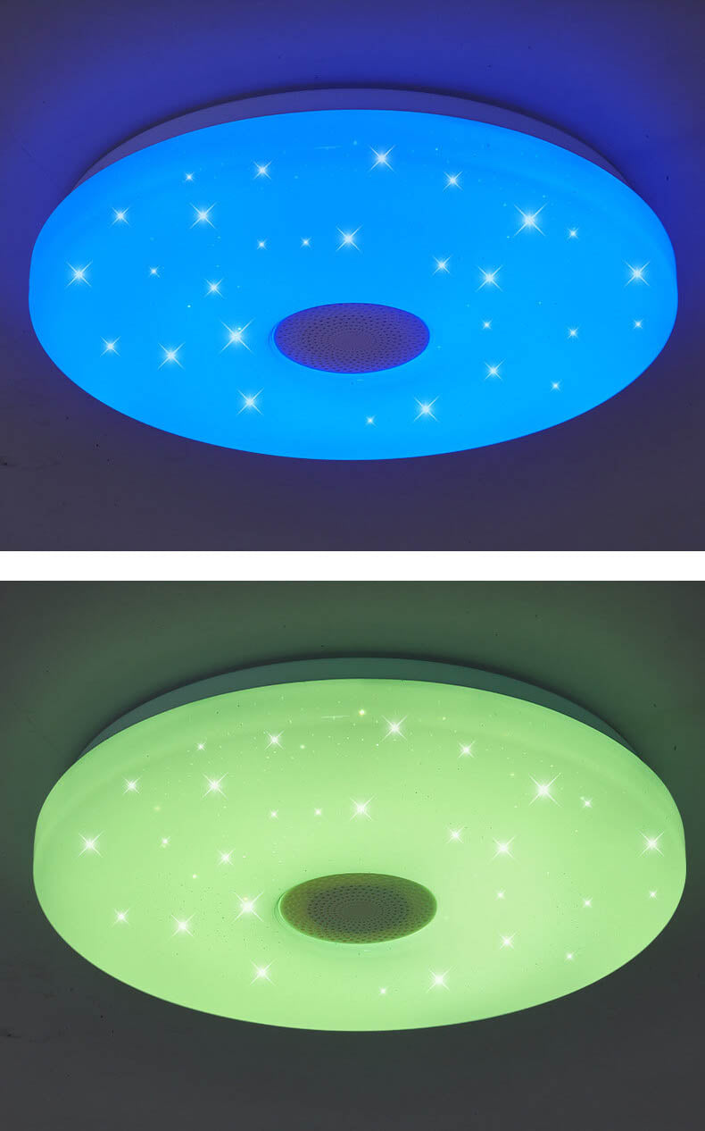 LED Flush Mount Ceiling Light with Bluetooth Speaker & Remote Control - Smart Dimmable Fixture for Living Room & Bedroom