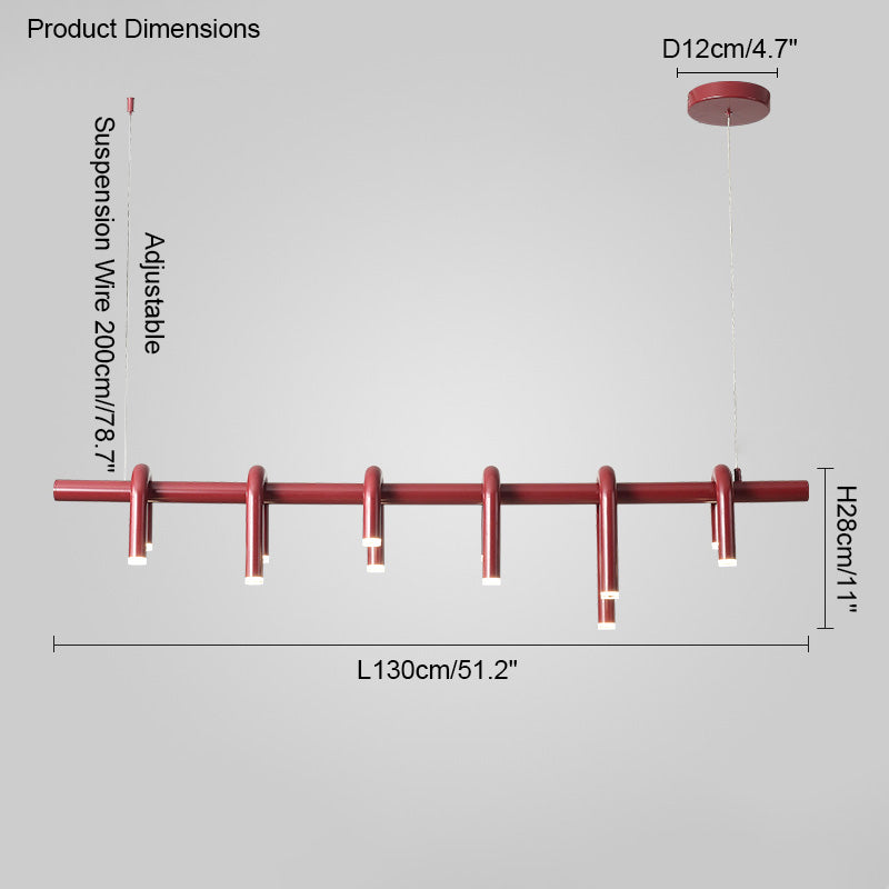 Red Round Chandelier - U-Tube Design for Modern Home Decor & Dining Room Lighting