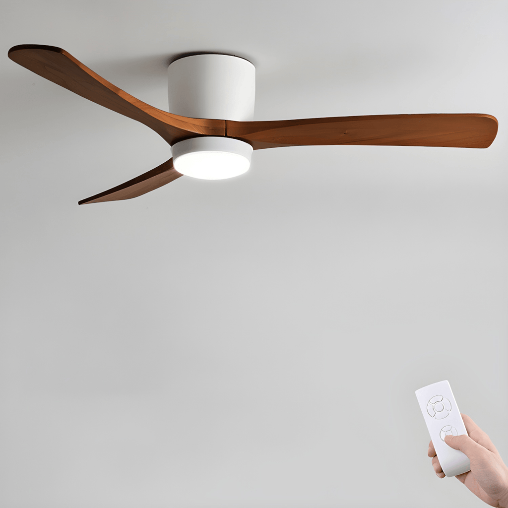 Nordic Wooden Ceiling Fan Light | LED, 6-Speed Control & Minimalist Design for Indoor Spaces (42"/48"/52")
