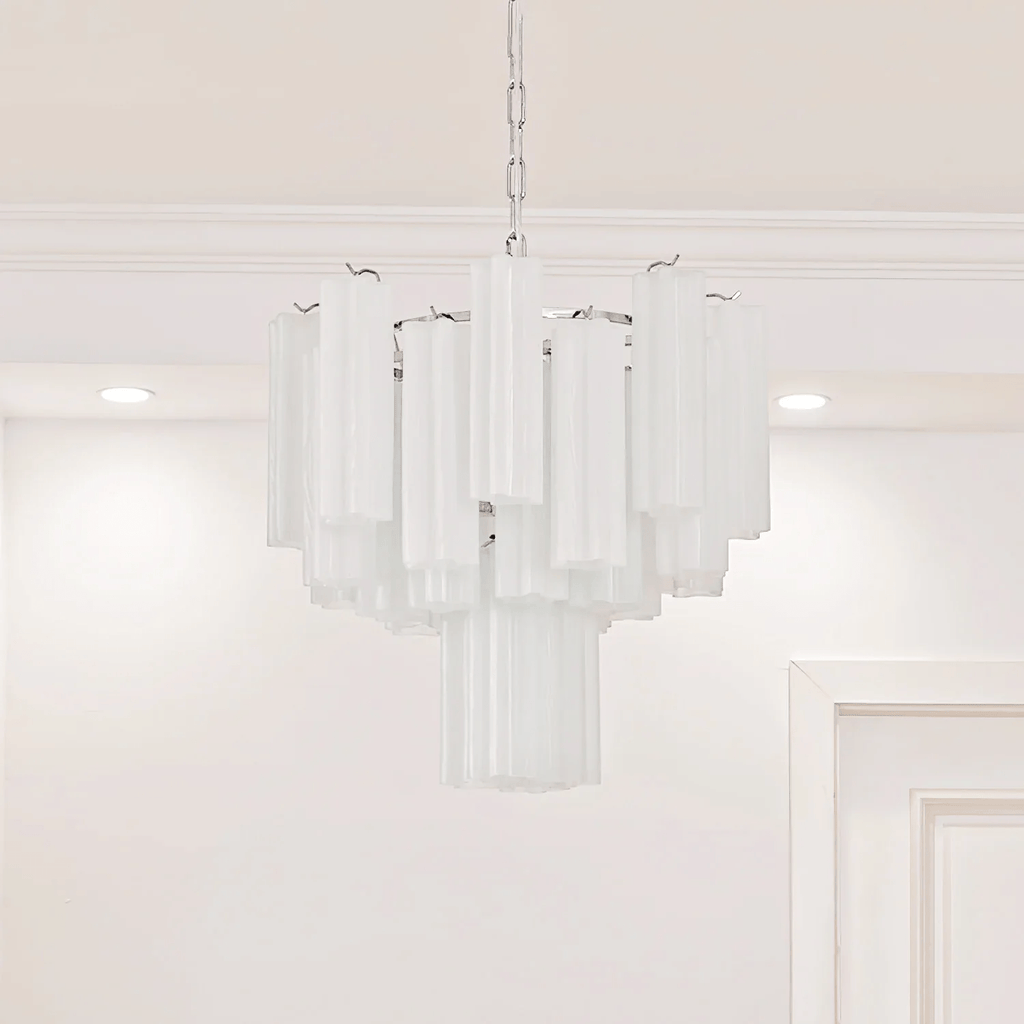 Frosted Glass Tube Chandelier Light Fixture for Dining Room & Living Room Decor