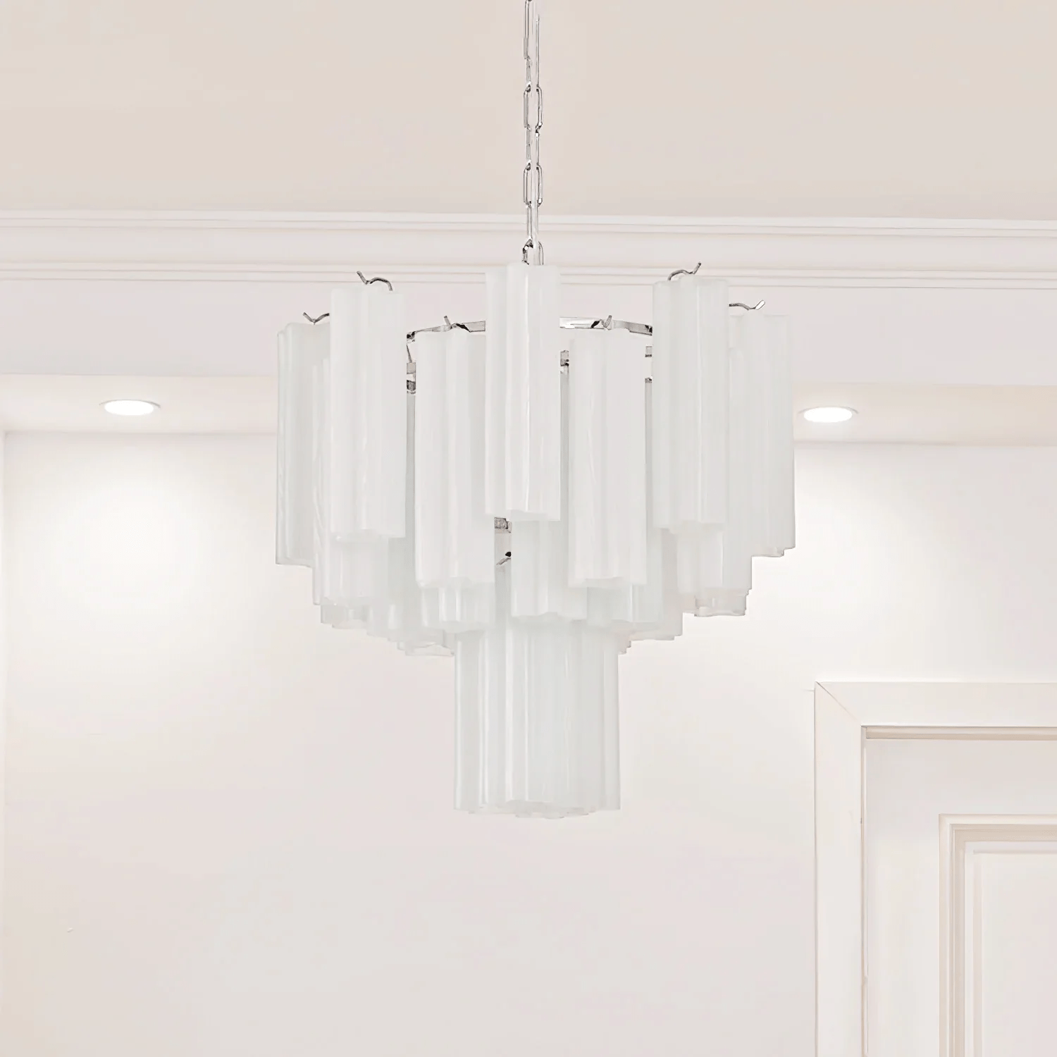 Frosted Glass Tube Chandelier Light Fixture for Dining Room & Living Room Decor