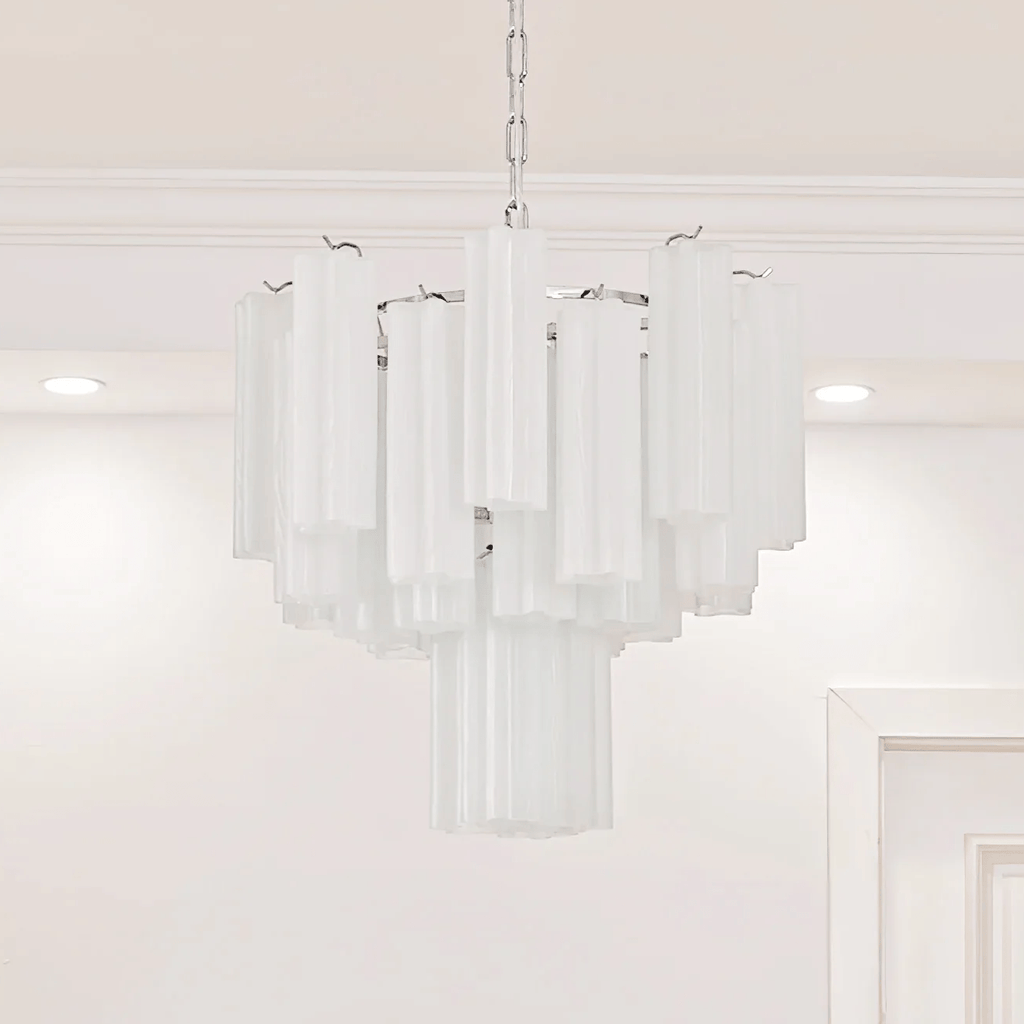 Frosted Glass Tube Chandelier Light Fixture for Dining Room & Living Room Decor