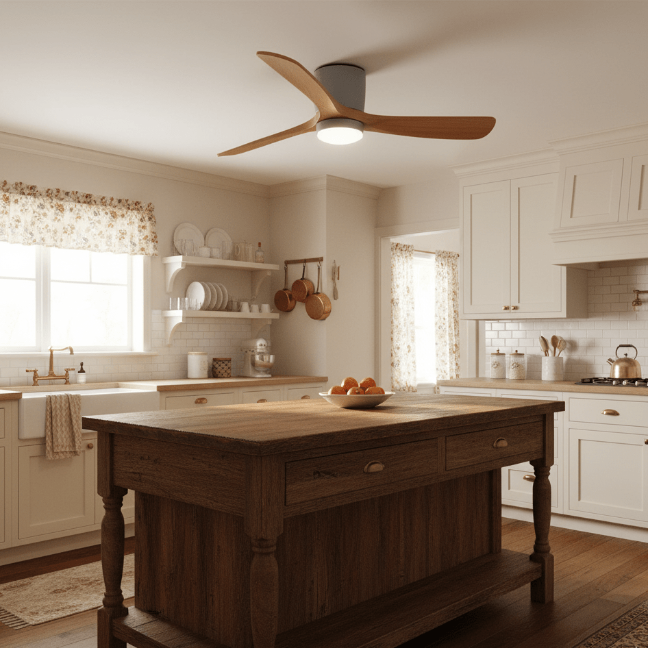 Nordic Wooden Ceiling Fan Light | LED, 6-Speed Control & Minimalist Design for Indoor Spaces (42"/48"/52")