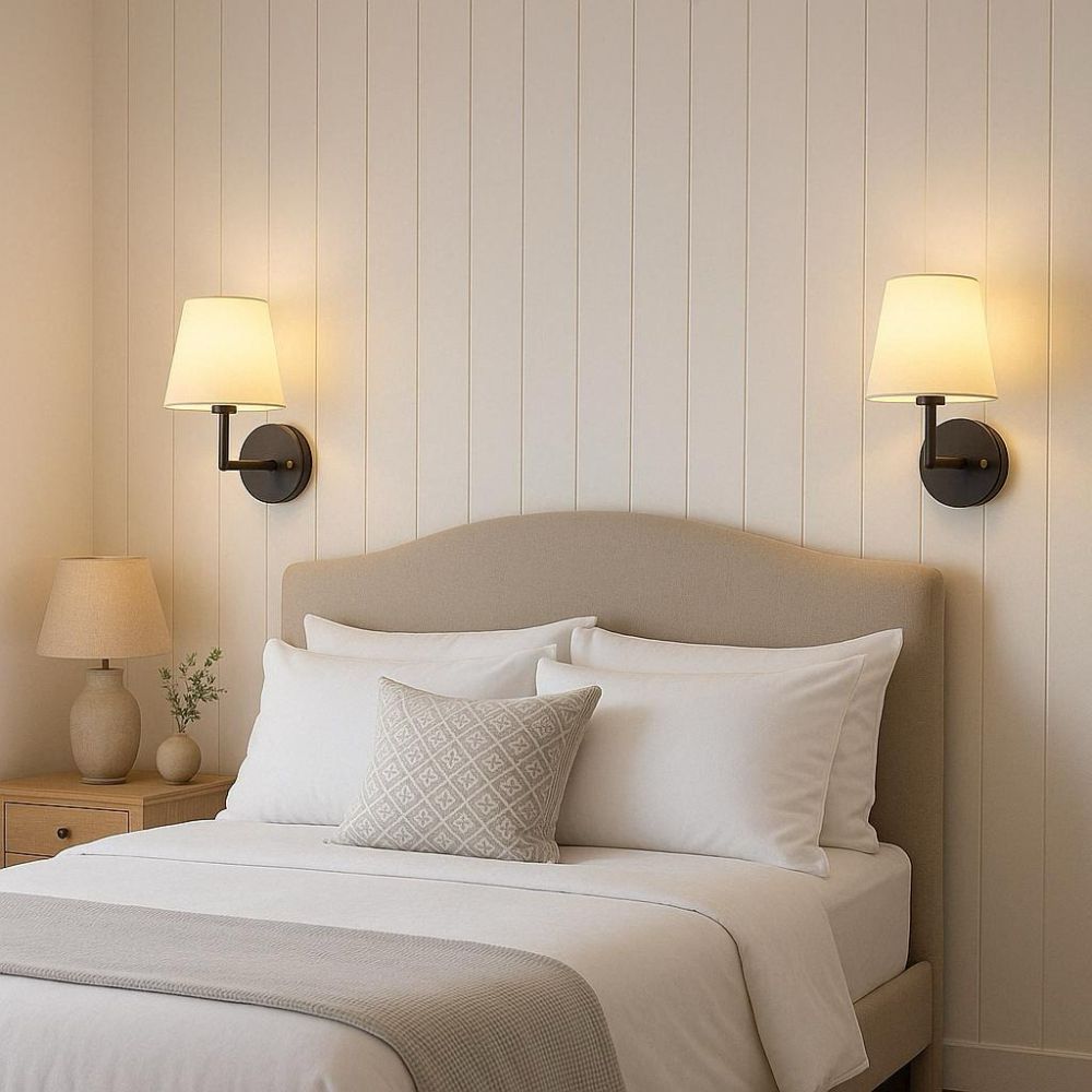 LED Wireless Fabric Wall Light Set of 2 with 2 Free Bulbs - Modern Decorative Lighting for Living Room & Bedroom