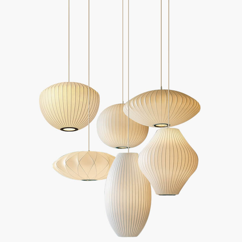 Vintage LED Silk Lantern Pendant Light | Adjustable Height, Sloped Ceiling Friendly & Ideal for Living Rooms and Dining Areas