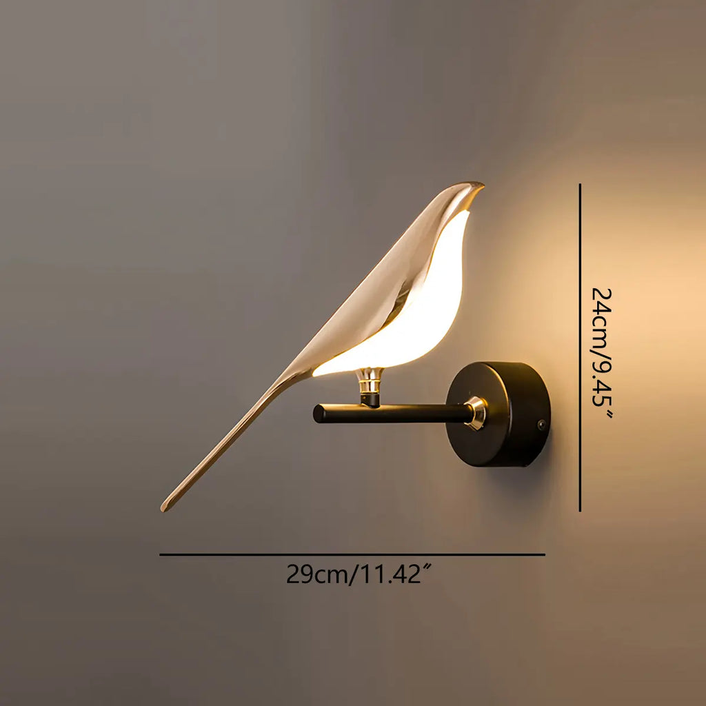 Gold Bird Wall Sconce Light Fixture for Bedroom, Living Room & Hallway Decor