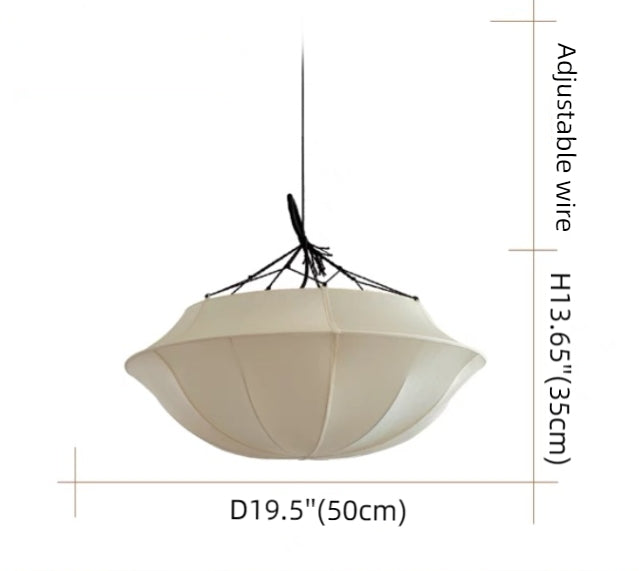Silk Umbrella Chandelier in Cream White - Vintage French Style Lighting Fixture for Dining Room & Entryway