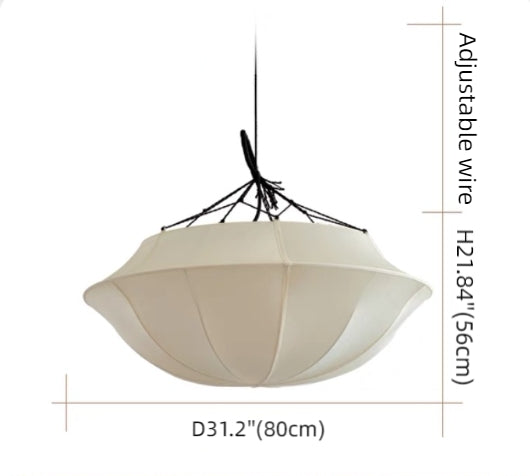 Silk Umbrella Chandelier in Cream White - Vintage French Style Lighting Fixture for Dining Room & Entryway