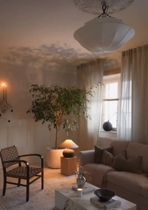 Silk Umbrella Chandelier in Cream White - Vintage French Style Lighting Fixture for Dining Room & Entryway