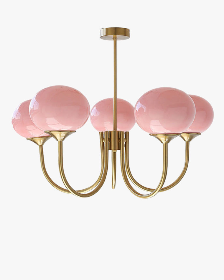 Pink Glass Globe Chandelier - Modern Arm Fixture for Living Room & Dining Room Lighting