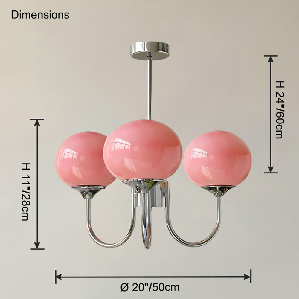 Pink Glass Globe Chandelier - Modern Arm Fixture for Living Room & Dining Room Lighting