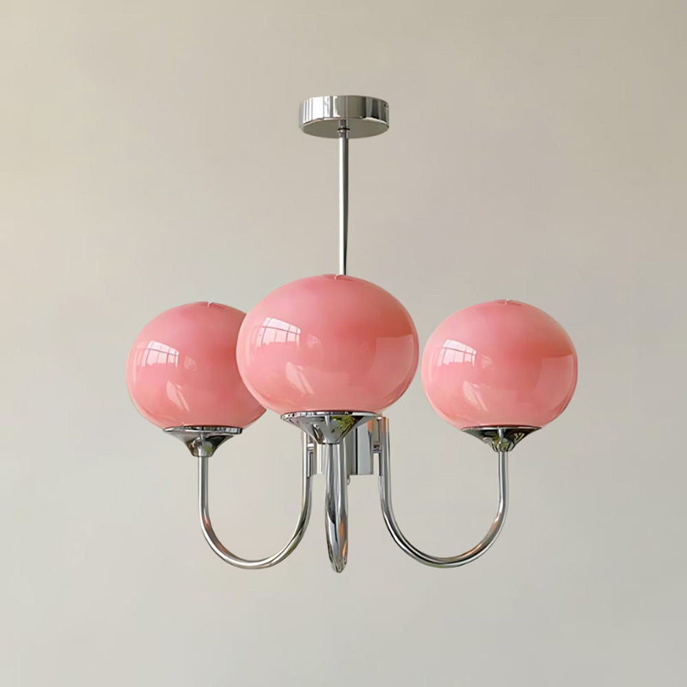 Pink Glass Globe Chandelier - Modern Arm Fixture for Living Room & Dining Room Lighting
