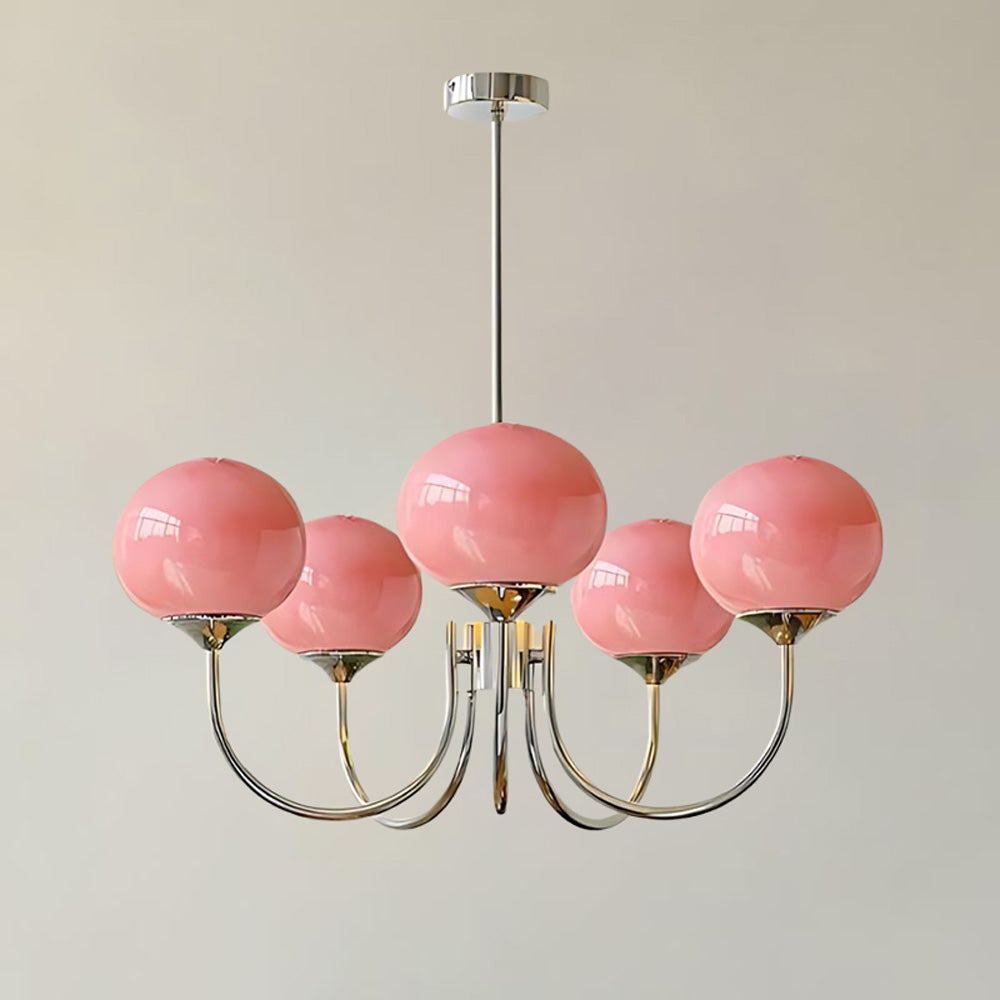 Pink Glass Globe Chandelier - Modern Arm Fixture for Living Room & Dining Room Lighting