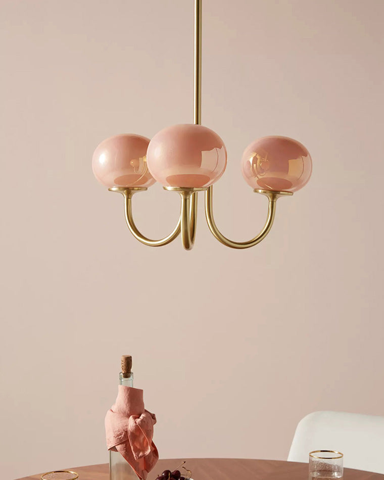 Pink Glass Globe Chandelier - Modern Arm Fixture for Living Room & Dining Room Lighting