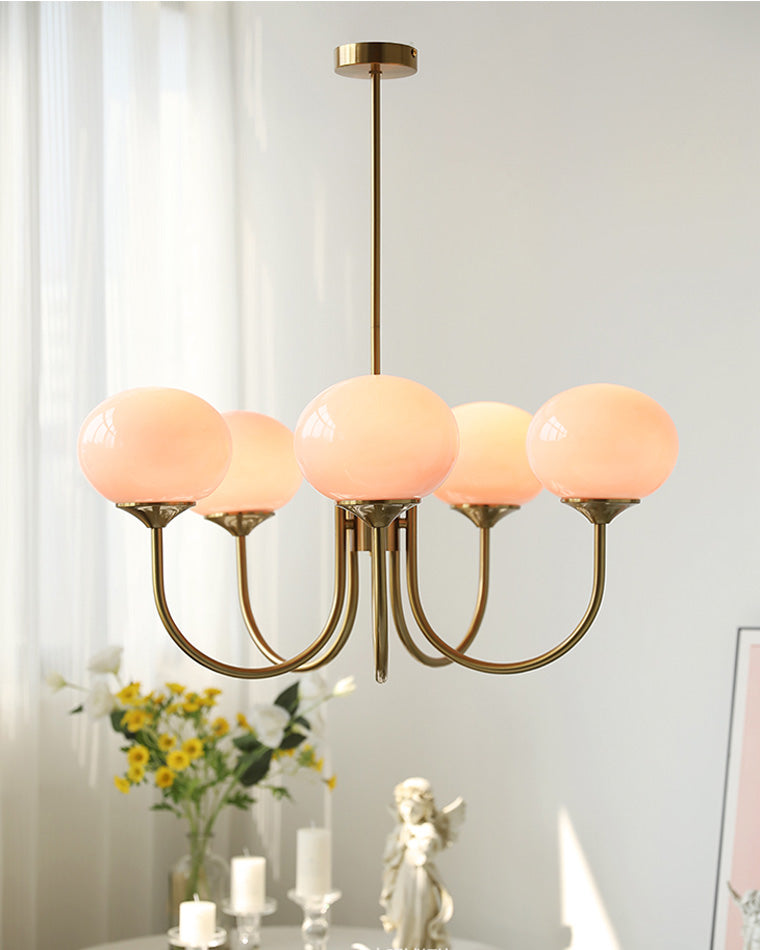 Pink Glass Globe Chandelier - Modern Arm Fixture for Living Room & Dining Room Lighting