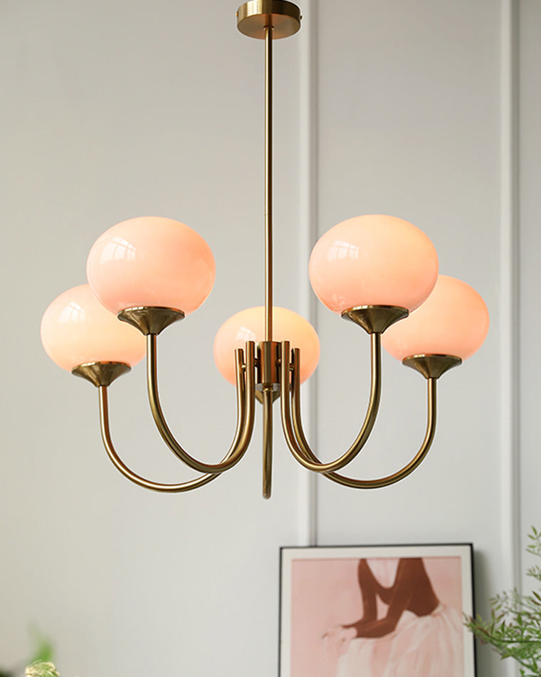 Pink Glass Globe Chandelier - Modern Arm Fixture for Living Room & Dining Room Lighting