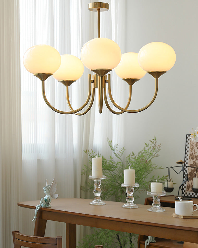 Pink Glass Globe Chandelier - Modern Arm Fixture for Living Room & Dining Room Lighting