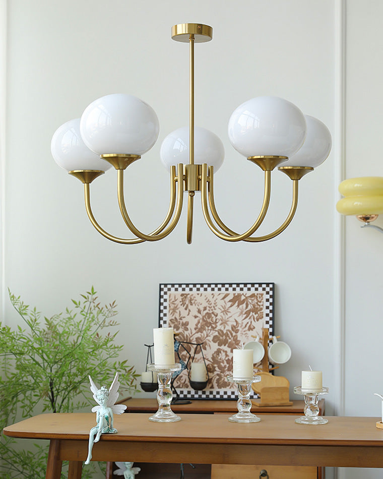 Pink Glass Globe Chandelier - Modern Arm Fixture for Living Room & Dining Room Lighting