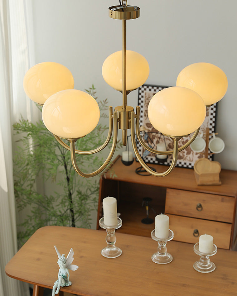 Pink Glass Globe Chandelier - Modern Arm Fixture for Living Room & Dining Room Lighting