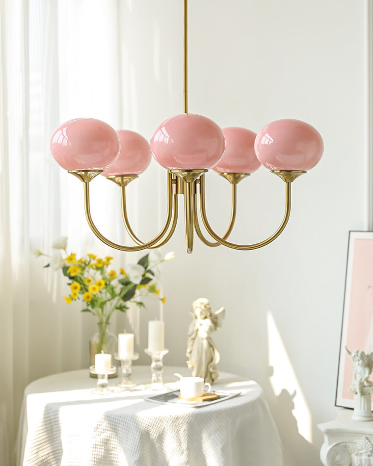 Pink Glass Globe Chandelier - Modern Arm Fixture for Living Room & Dining Room Lighting