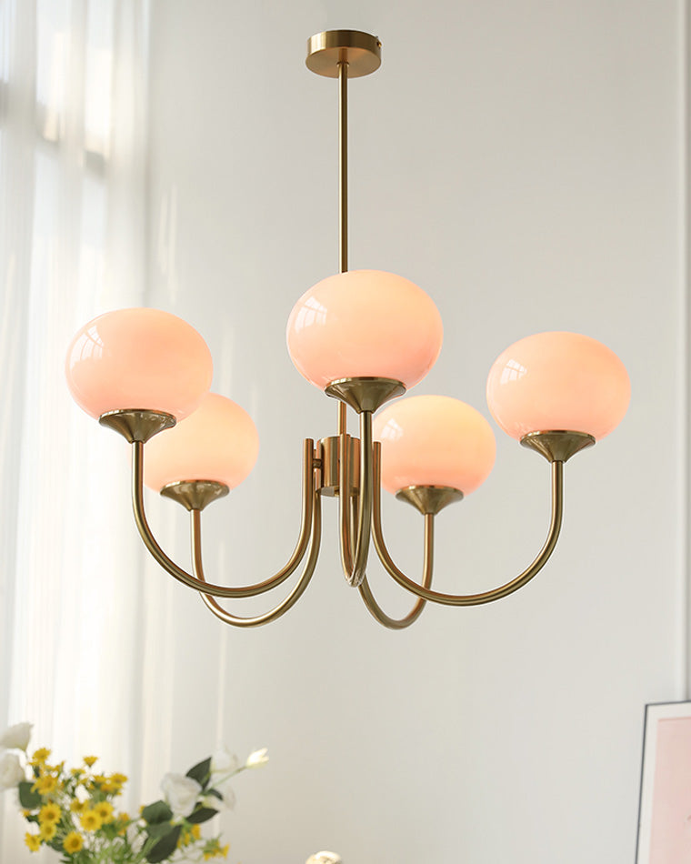 Pink Glass Globe Chandelier - Modern Arm Fixture for Living Room & Dining Room Lighting