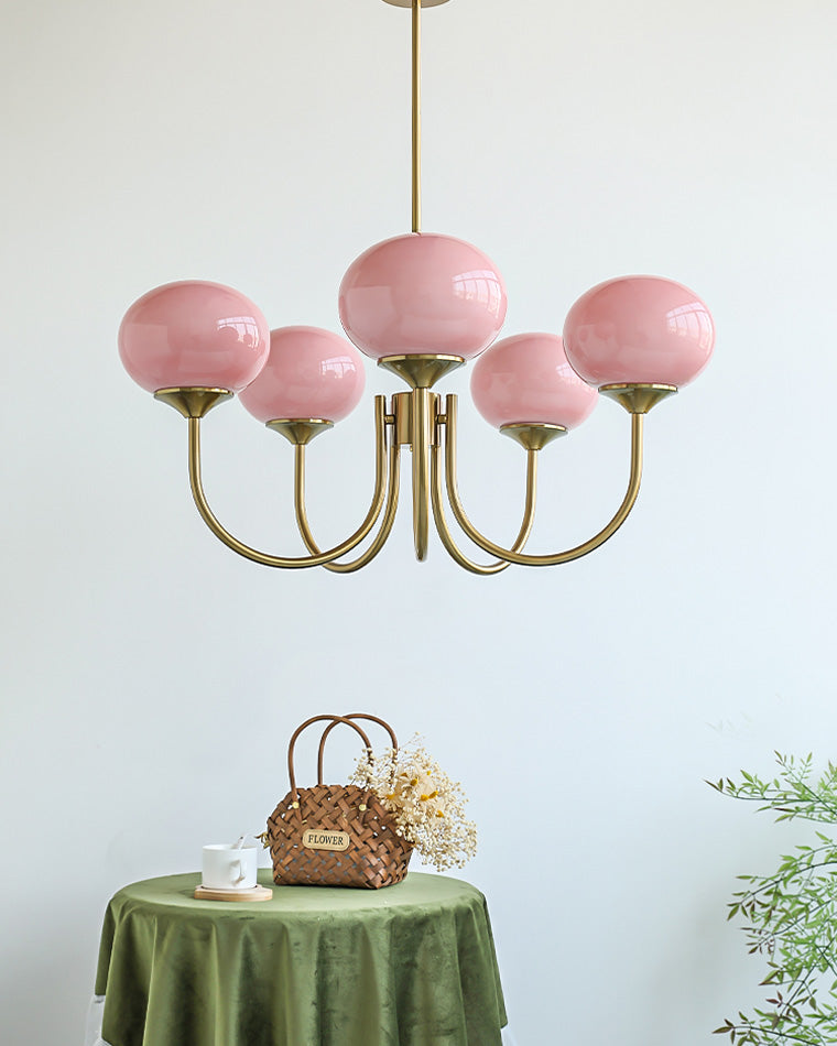 Pink Glass Globe Chandelier - Modern Arm Fixture for Living Room & Dining Room Lighting