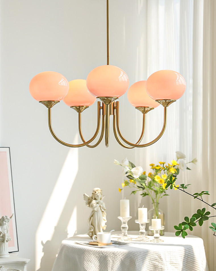 Pink Glass Globe Chandelier - Modern Arm Fixture for Living Room & Dining Room Lighting