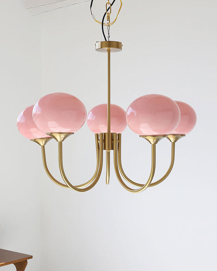 Pink Glass Globe Chandelier - Modern Arm Fixture for Living Room & Dining Room Lighting