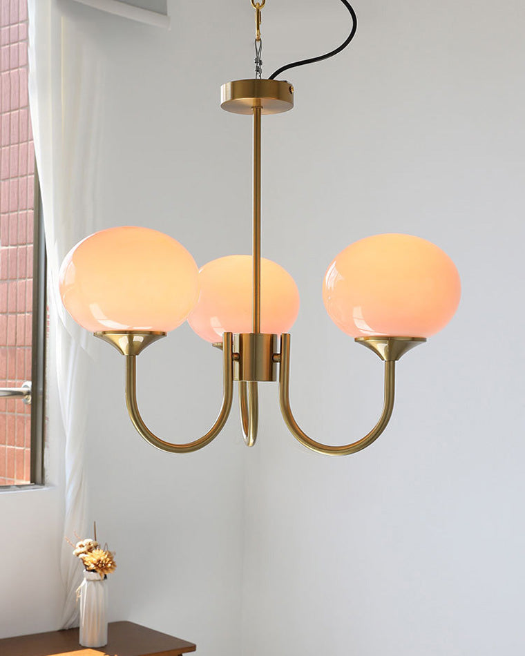 Pink Glass Globe Chandelier - Modern Arm Fixture for Living Room & Dining Room Lighting
