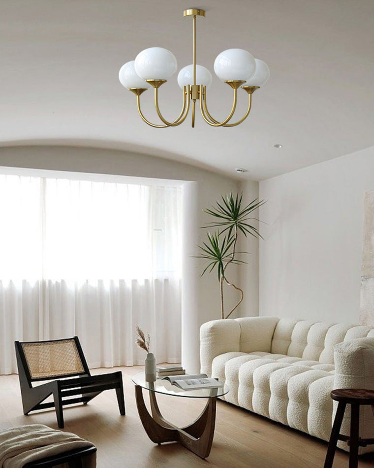 Pink Glass Globe Chandelier - Modern Arm Fixture for Living Room & Dining Room Lighting