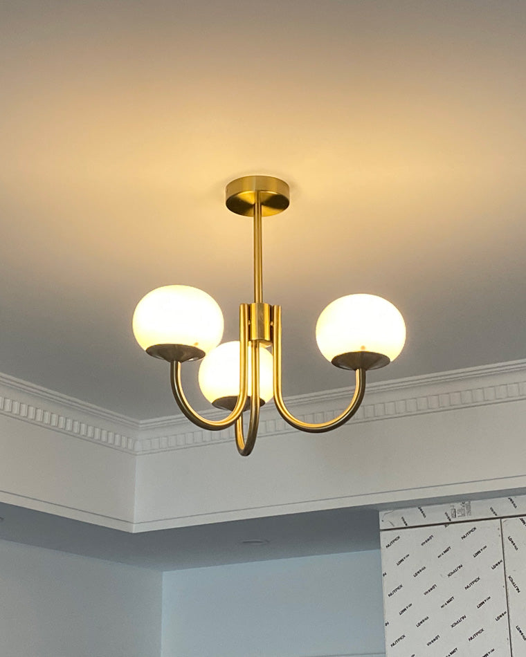 Pink Glass Globe Chandelier - Modern Arm Fixture for Living Room & Dining Room Lighting