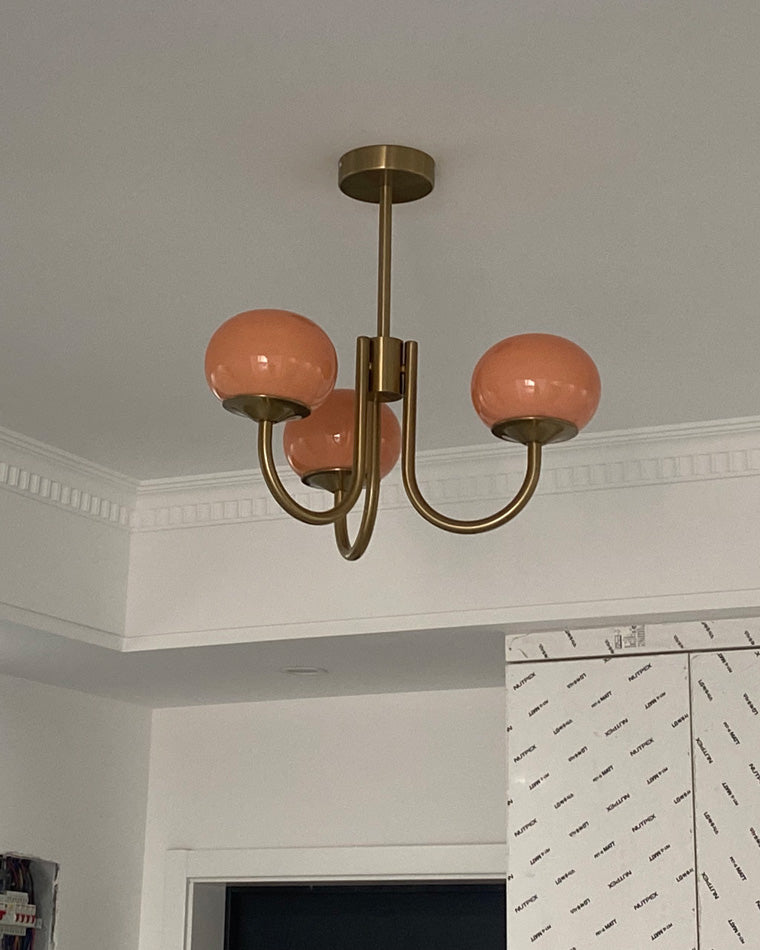 Pink Glass Globe Chandelier - Modern Arm Fixture for Living Room & Dining Room Lighting