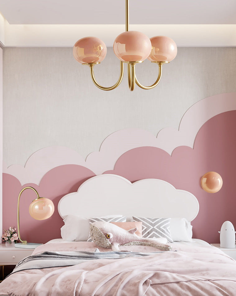 Pink Glass Globe Chandelier - Modern Arm Fixture for Living Room & Dining Room Lighting