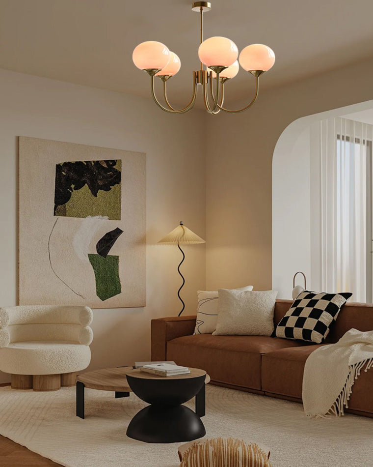 Pink Glass Globe Chandelier - Modern Arm Fixture for Living Room & Dining Room Lighting