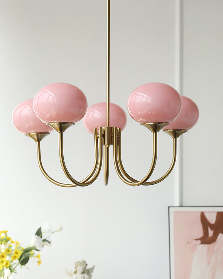 Pink Glass Globe Chandelier - Modern Arm Fixture for Living Room & Dining Room Lighting