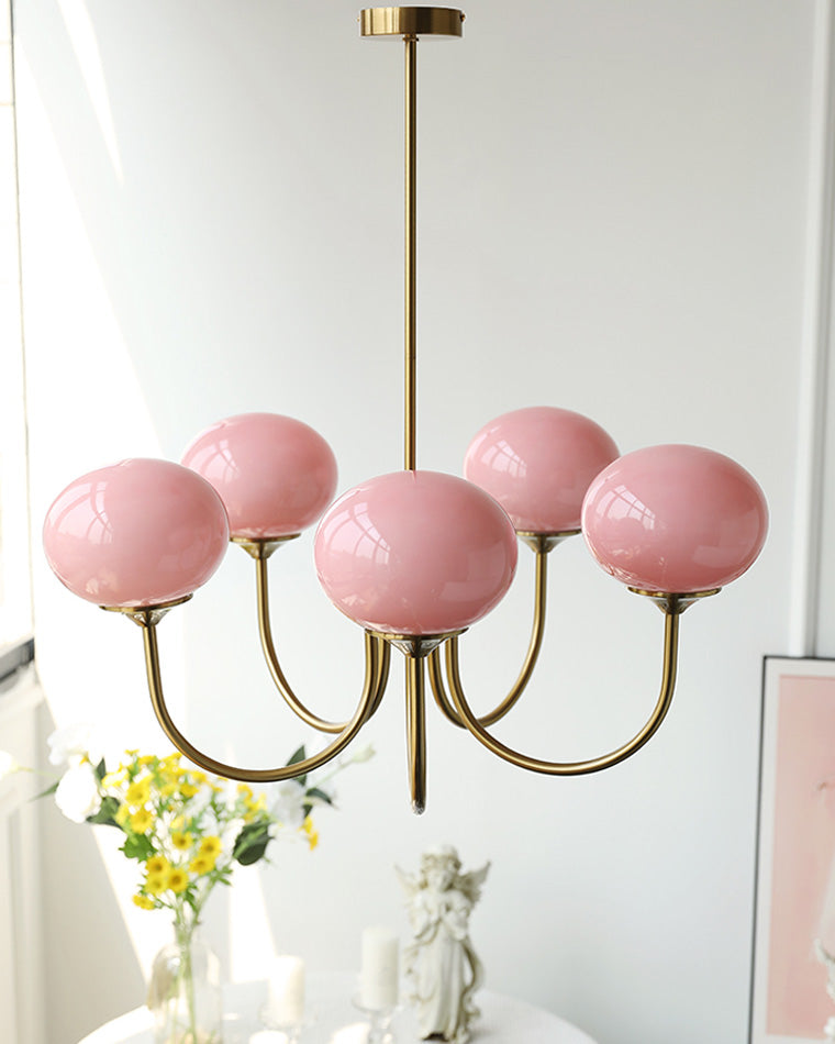 Pink Glass Globe Chandelier - Modern Arm Fixture for Living Room & Dining Room Lighting