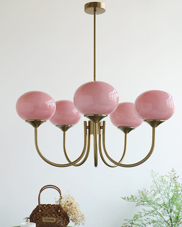 Pink Glass Globe Chandelier - Modern Arm Fixture for Living Room & Dining Room Lighting