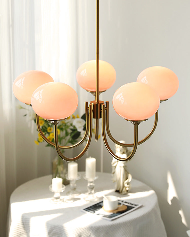 Pink Glass Globe Chandelier - Modern Arm Fixture for Living Room & Dining Room Lighting
