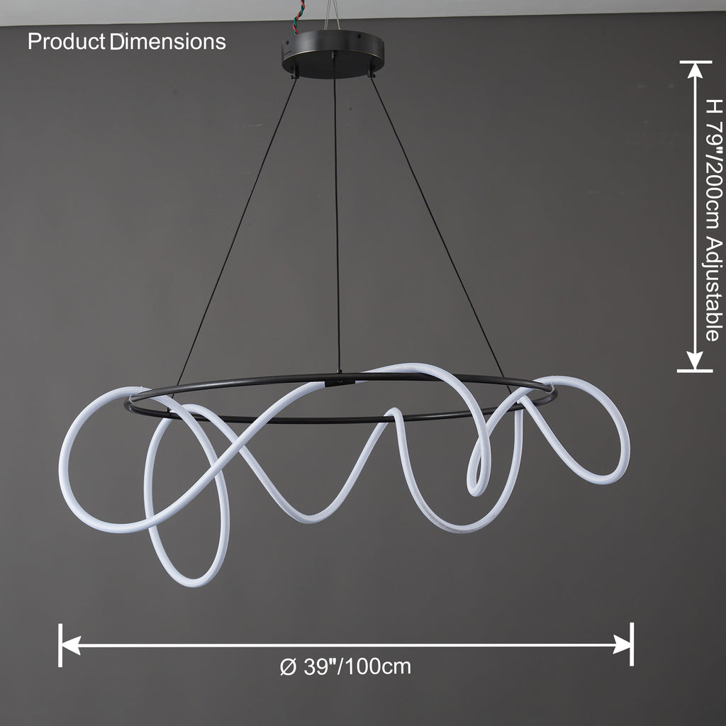 LED Rope Round Chandelier - Modern Fixture for Dining Room & Living Space Lighting