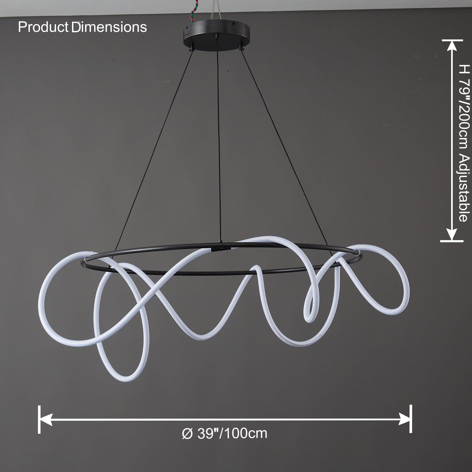 LED Rope Round Chandelier - Modern Fixture for Dining Room & Living Space Lighting