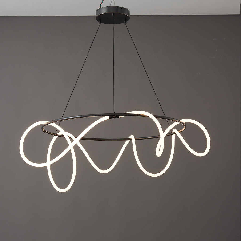LED Rope Round Chandelier - Modern Fixture for Dining Room & Living Space Lighting