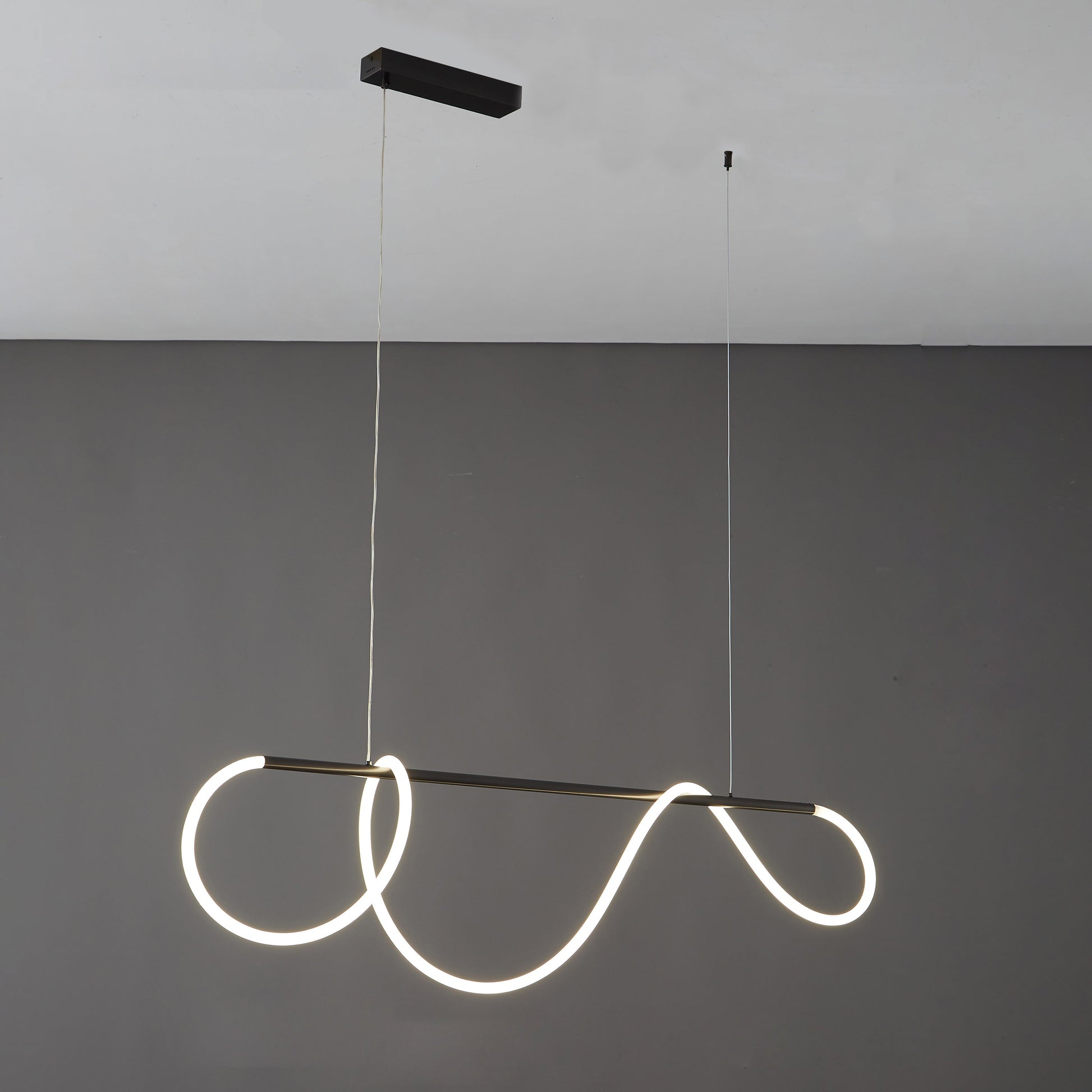 LED Rope Linear Brass Chandelier - Modern Fixture for Dining Room & Living Spaces
